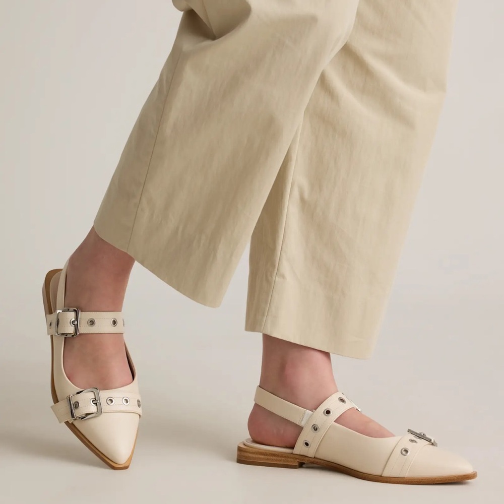 Quince Ivory Pointed Slingback Flats with Buckle Accents